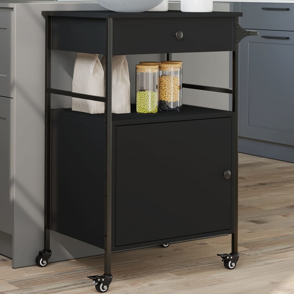 Vidaxl Kitchen Trolley, Black, 56X43X89.5 Cm, Wood-Based Material