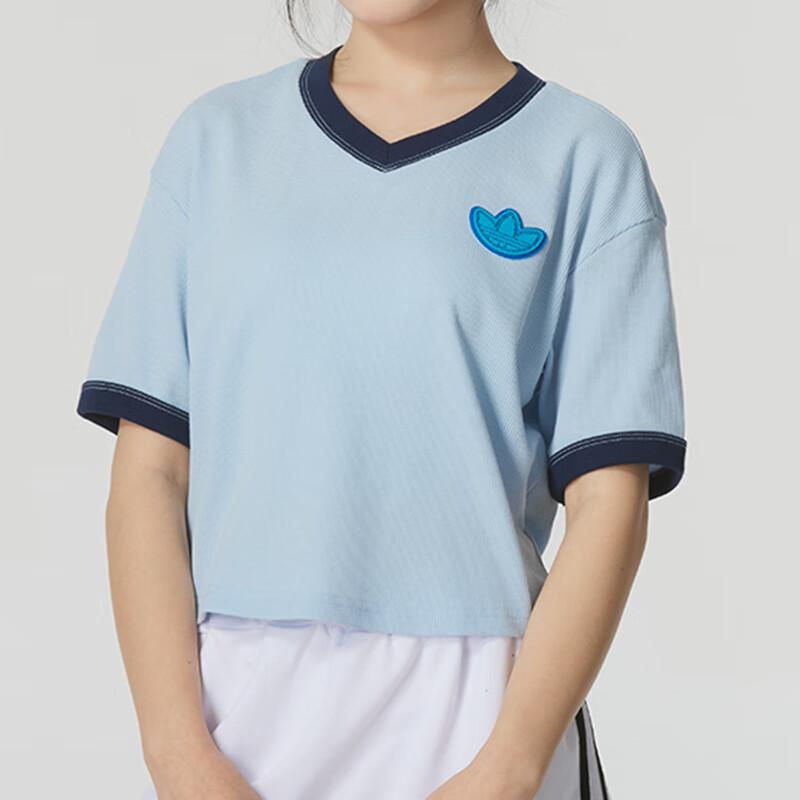 Adidas Color Block Casual Drop Shoulder T-Shirt Women Tops Blue JI7240