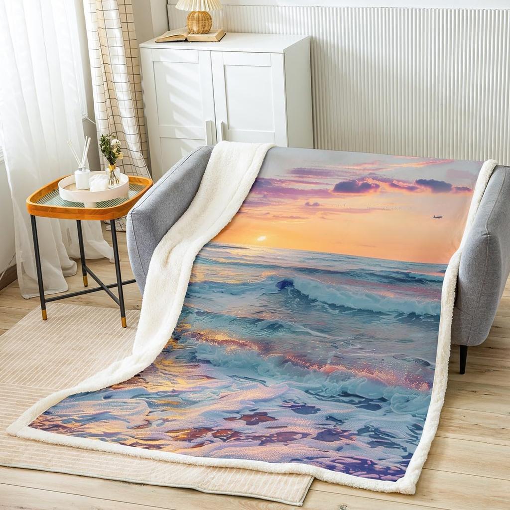 Mountain Sunset Landscape Blanket Soft Sherpa Throw Nature Art Decor Cozy Living Room Sofa Bedding Home Decoration