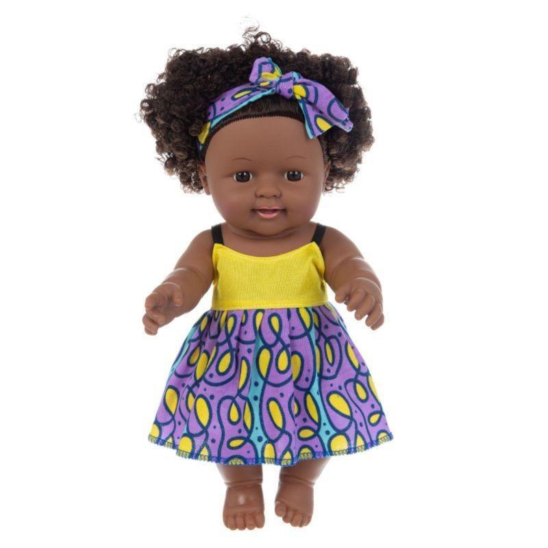 Realistic Black Doll 30cm Soft Vinyl African Girl Talking Toy with Sound Interactive Plush Gift for Kids Play