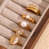E.B.belle Elegant Imitation Pearl Series Rings 5 Style Stainless Steel Gold Plated Waterproof Hypoallergenic For Women