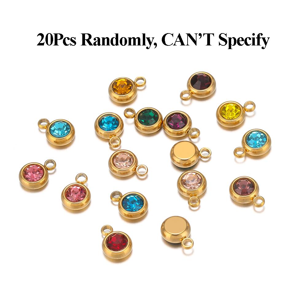 20pcs Stainless Steel 6mm Zircon 12 Months Birthstone Charms Beads for DIY Jewelry Necklace Bracelet Findings Earrings Making