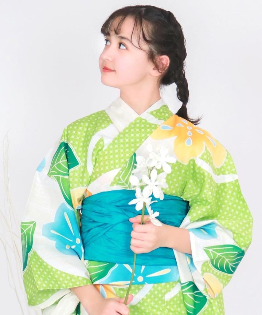 Conjunto de Cambio de Yukata Heiko para Niñas Junior En Busca del Pueblo Donde Florecen [KYOETSU] Conjunto, Yukata, Tipo de Dos Piezas, Niñas, Crudo, Tejido, 3 piezas