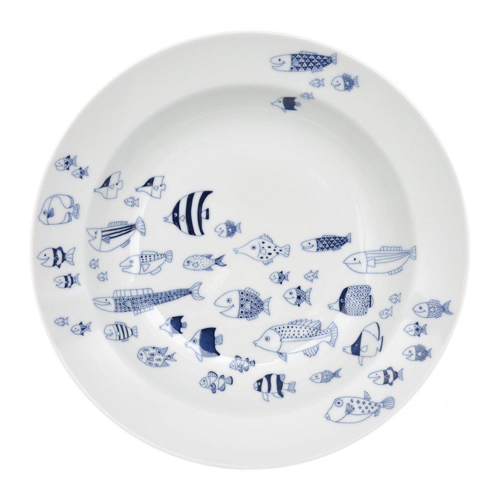 Natural69 Cocomarine Pasta Plate with School of Fish Natural69 Hasami Ware Large Curry Microwave and Dishwasher Made In Stylish and Nordic Japanese