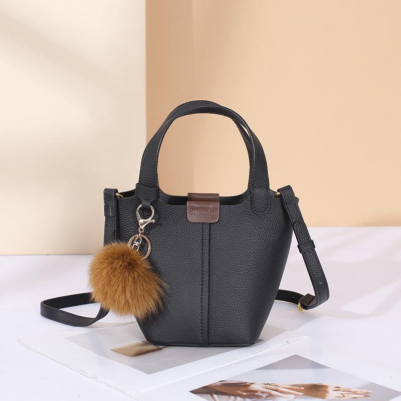 New versatile first-layer cowhide women's handbag light luxury leather large-capacity vegetable basket women's bag storage
