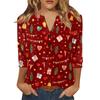 Women's T Shirt Christmas Print Button 3/4 Sleeve Daily Weekend Fashion Basic V- Neck Regular Top
