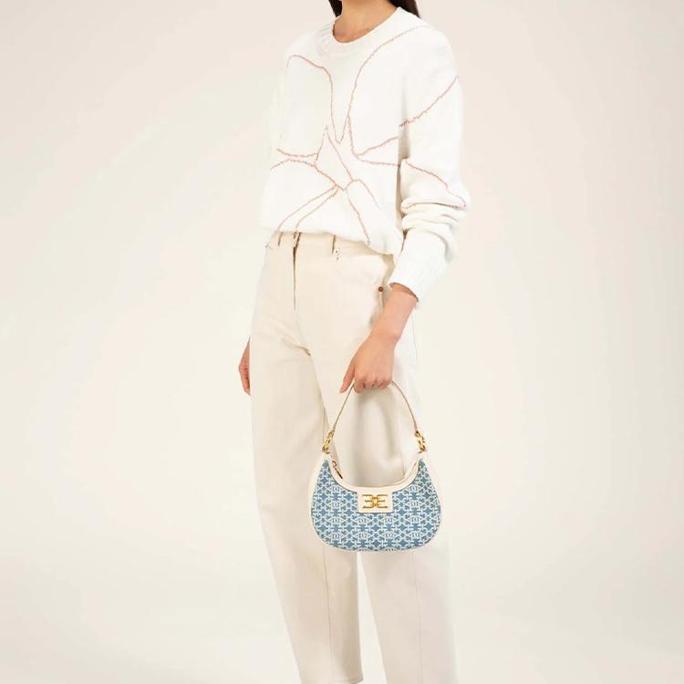 New BALLY Cotton Dumpling Bag Shoulder Bag Women's Denim Blue 6300123