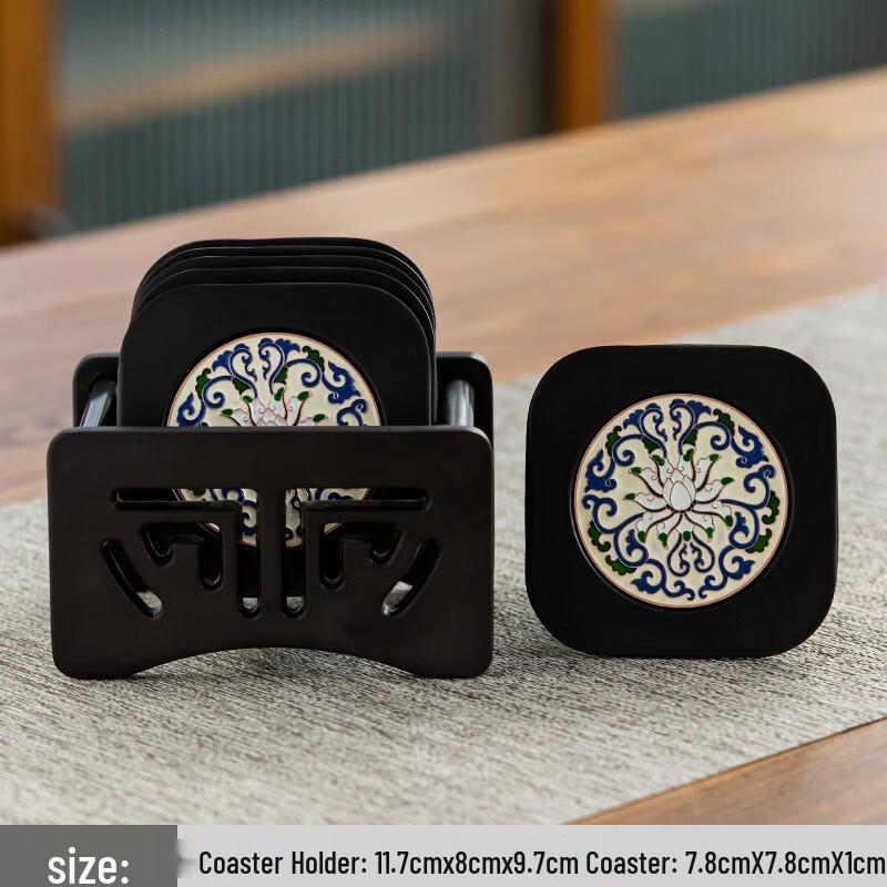 ZhiNianHua Bakelite Enamel Tea Coaster Set with Storage Rack