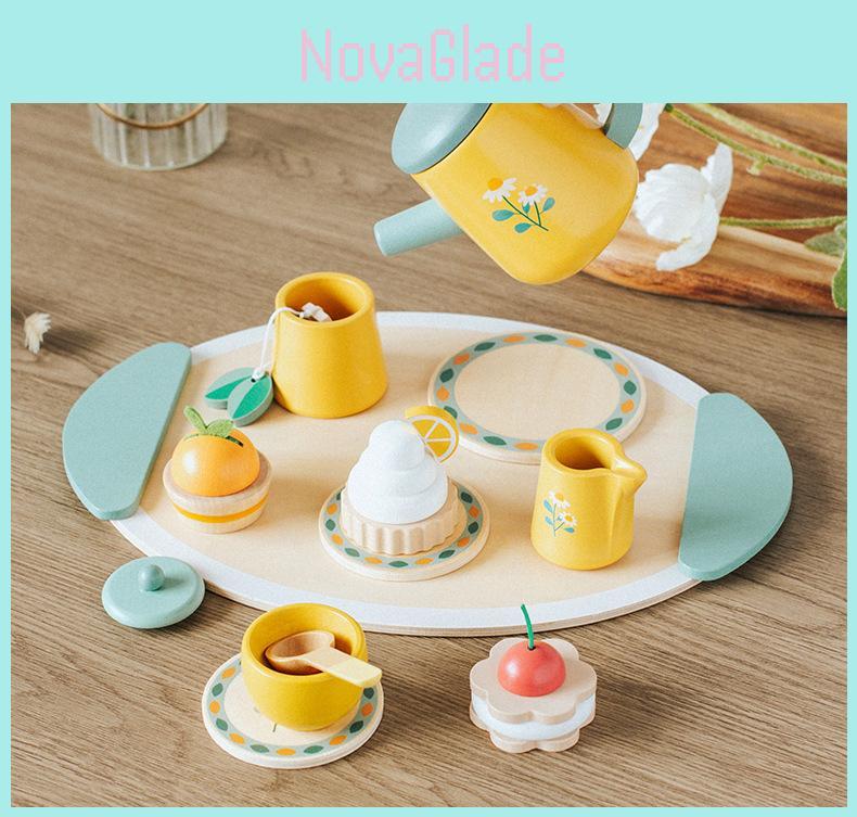Wooden Pretend Play Tea Set With Furniture For Early Childhood Development