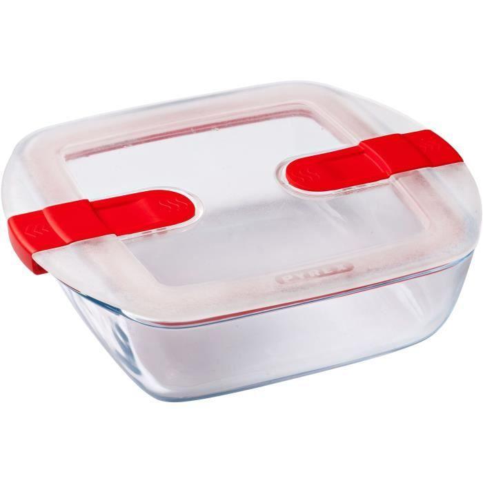 Lot De 3 Lunch Box - PYREX - Cook & Heat - Verre - Carré - Couvercle À Valves Vapeur Spécial Micro-onde - 1 L