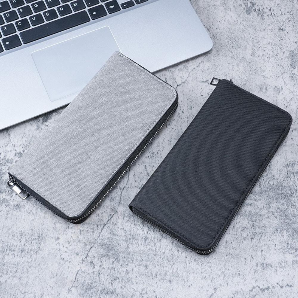 Men's long zipper coin purse with large capacity and multiple compartments, business canvas cross-border clutch bag and card cas