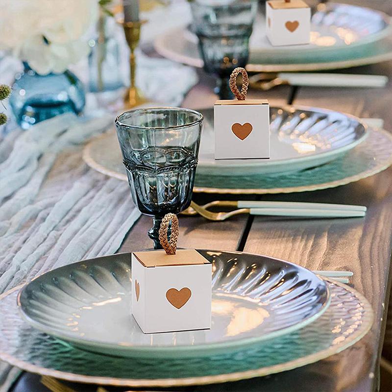10PCS Candy Box Gift Box Wedding Favor Boxes Eco-friendly Vintage Gift Box Kraft Paper Heart-shaped 5.5x5.5cm