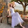 Foreign Style Lace Splicing Suspender Dress Women's Summer New Waist Age-reducing Printed Mesh Fishtail Dress