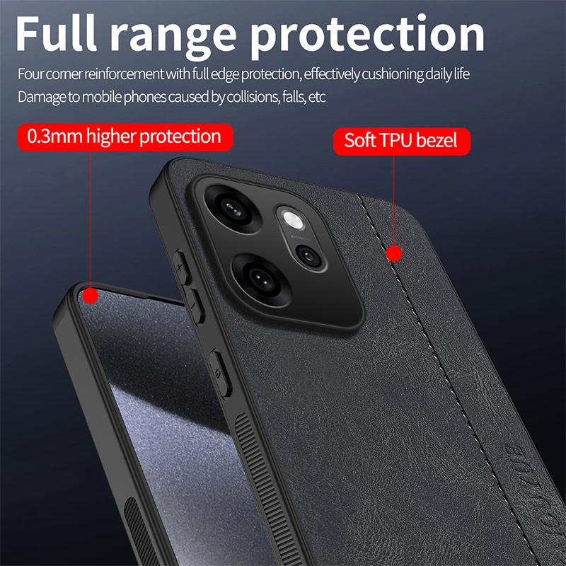 Hit Stitching Color Retro Matte Leather Back Case For OPPO Reno14 Reno 14 F Pro 5G Full Cover Camera Protector Anti Slide Shell
