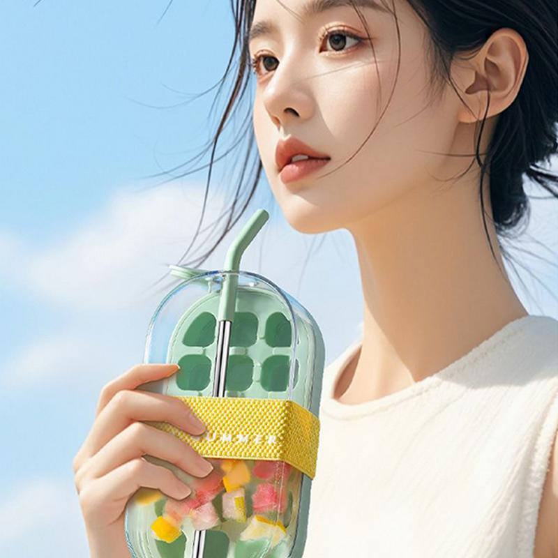 Creative Silicone IceCube Mold With Straw Large-capacity Ice Trays Food Grade Ice Maker Reusable Water Cup Kitchen Gadgets