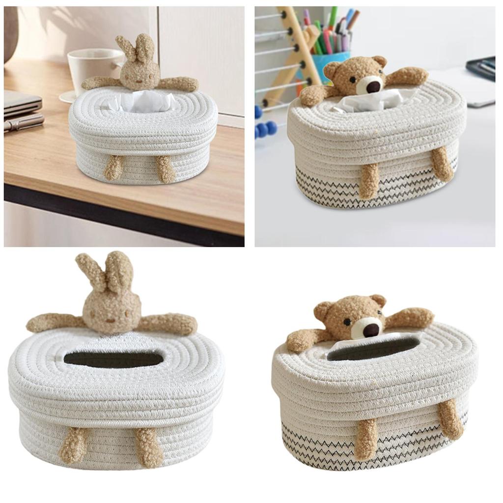 Cotton Thread Tissue Box Cartoon Tissue Organizer for Desk Coffee Table Home