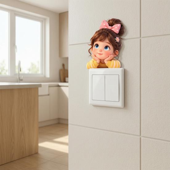 Switch Sticker, 3D Lying Girl Design Electrostatic Window Clings, Easy Peel & Stick Window Sticker for Kids Room Balcony Bathroom