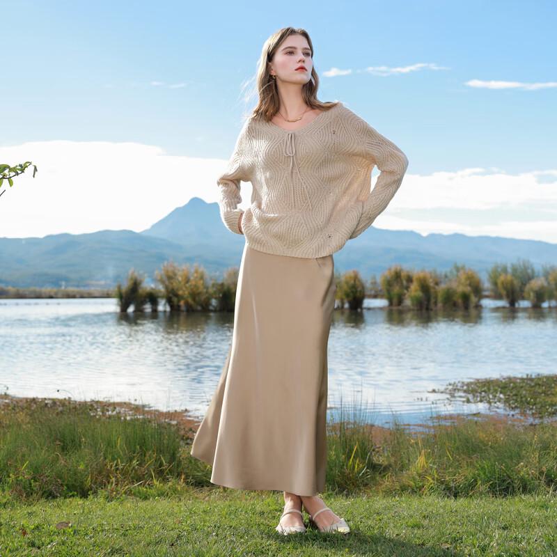 Women's Elegant Satin High-Waist A-Line Long Skirt