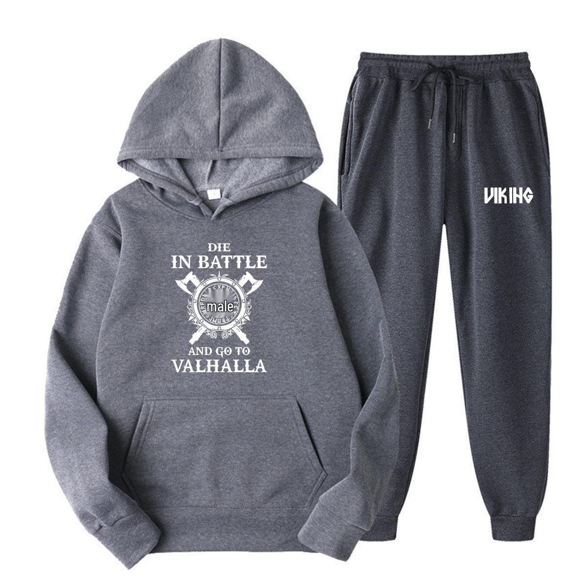

Viking Legend Men s Spring Hoodie & Pants Set - Teen & Student American Drama Style L