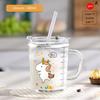 Kids Straw Cup With Lid And Handle Cute Glass Tumbler Baby Feeding Water Bottle Cartoon Glass Cup For Kids Drinkw