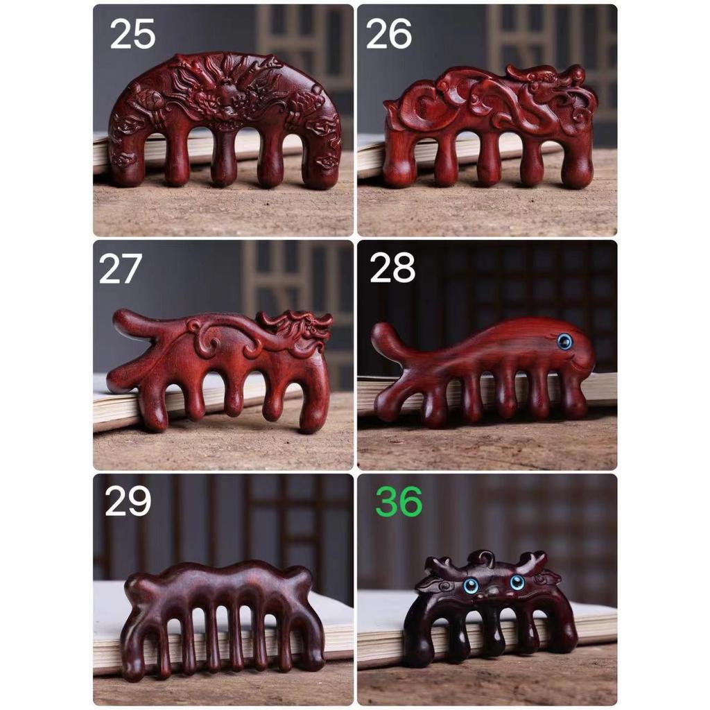 Rhinoceros Horn Rosewood Massage Comb with Round Head & Five Teeth