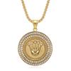 New Hip-Hop HIPHOP Jewelry Titanium Steel Gold-Plated Rhinestone Crown Three-Plant Pendant Necklace