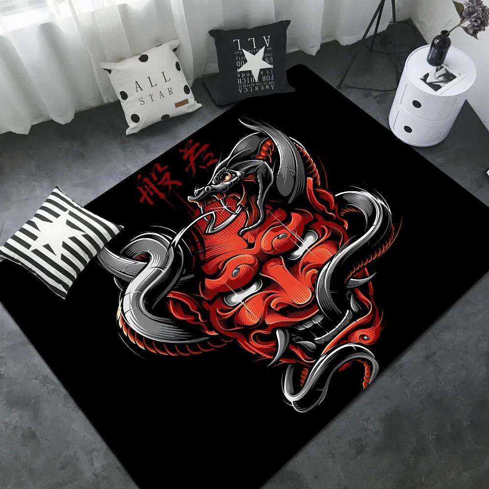 Japanese Oni Hannya Samurai Long Rugs Kids Room Bedroom Decoration Balcony Anti-Slip Doormat Living Room Alfombra