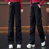 Ankela Women's Wide Leg Red Work Pants - Multi-Pocket, Straight Leg Casual Sports Pants for Autumn/Winter 2026.