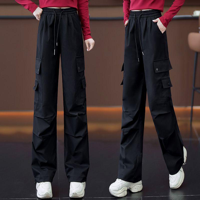 Ankela Women's Wide Leg Red Work Pants - Multi-Pocket, Straight Leg Casual Sports Pants for Autumn/Winter 2026.