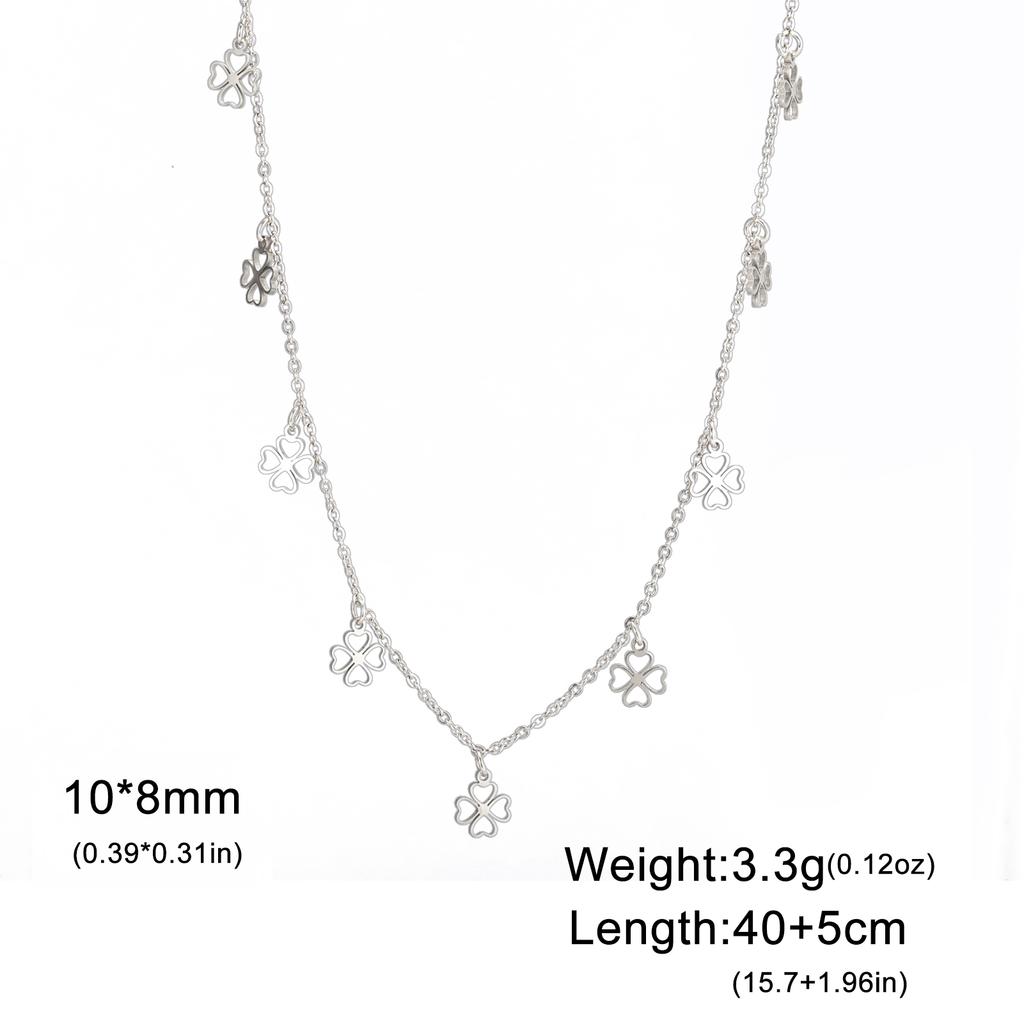Teamer Four-Leaf Clover Clear Zircon Necklace Stainless Steel Little Charms Choker Lucky Jewelry Birthday Gift 2026 Spring New