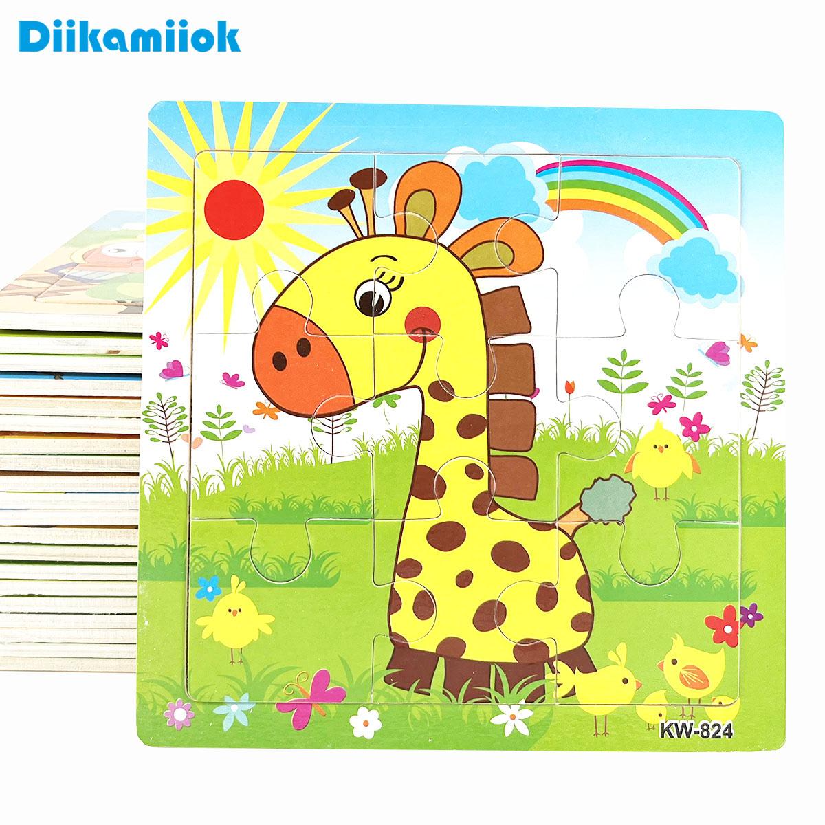 Interesting Toys Unisex Kids 1Pc 14.8Cm/5.82In Wooden 9Piece Jigsaw Puzzle Children Animal Dinosaur Puzzles For Kids Early Educational Toys Montessori Games