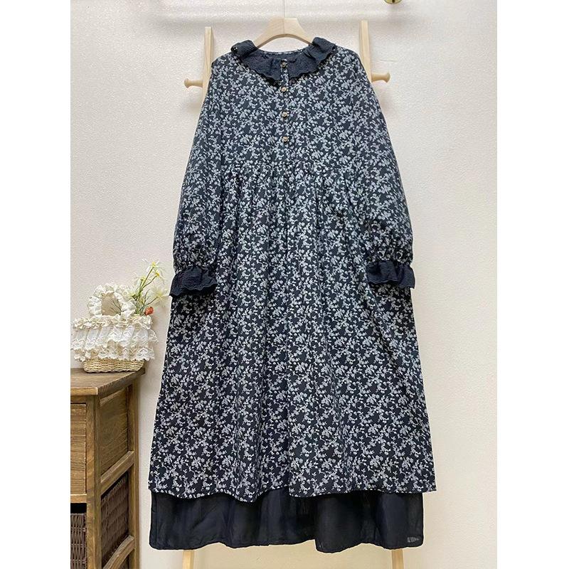 

Johnature Mori Женские Милые Платья с Цветочным Принтом Женские Свободные Платья Кэжуал с Отложным Воротником и Лоскутной Отделкой One Size чёрный