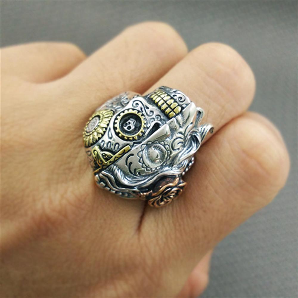 Anel de Moda Punk Caveira Dupla Face Retrô Anel Dominador Masculino