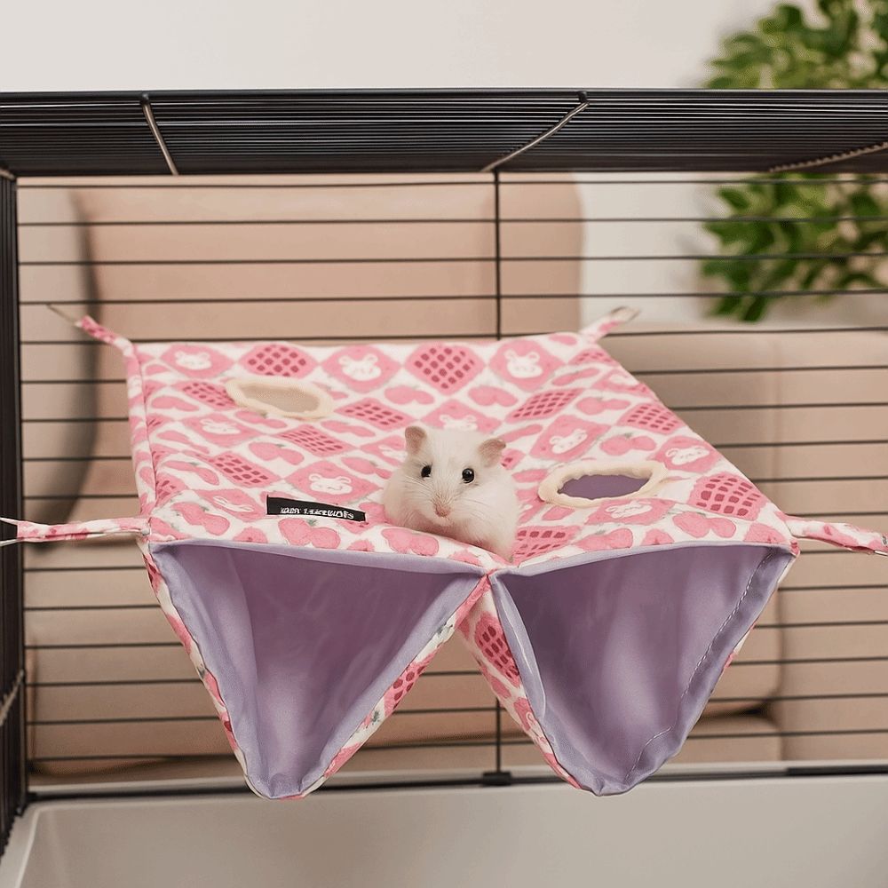 Cartoon Pattern Hanging Ferret Hammock Waterproof Multi-Sided Opening Double Layer Hammock Breathable Hamster Nest For Pet Cage