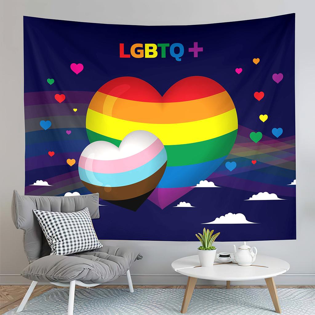 World Pride Day Tapestry Colorful Heart Shape Tapestry Love Is Love Tapestry Home Living Room Dorm Bedroom Decoration Tapestries