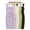 Womens Square Neck Slip Dress Slim Fit Waist Midi Elegant Sleeveless Party