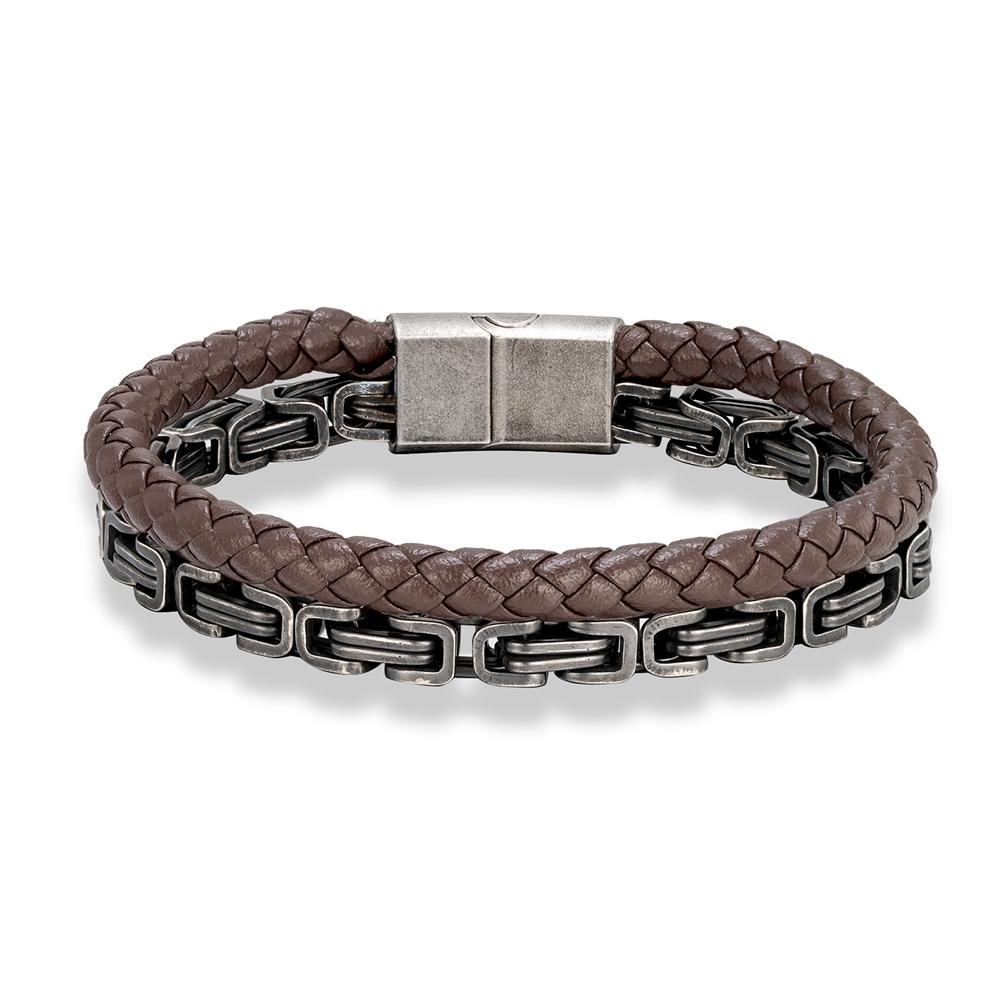 Кожаный браслет в скандинавском стиле для мужчин, стальная королевская цепь, панк-рок украшение, не выцветающее, винтажный стиль 23cm кофейный