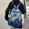 Y2K Koreanischer Lässiger Denim-Rucksack Mode Sternenmuster Große Kapazität Schultasche für Studenten Teenager Vintage Punk Reise-Buchtasche