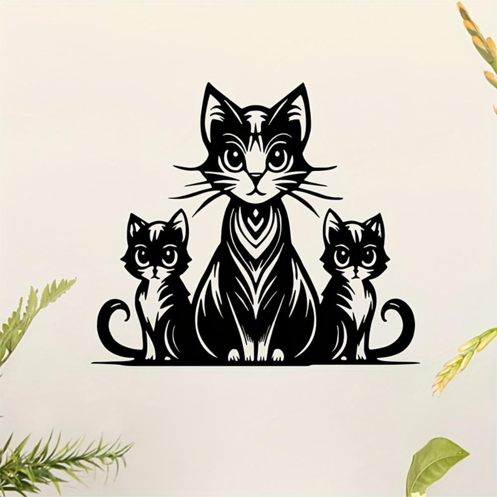 Vintage Metal Wall Art Mother Cat Kittens Striped Fantasy Silhouette Geometric Pattern Living Room Decor Gift for Cat Lovers
