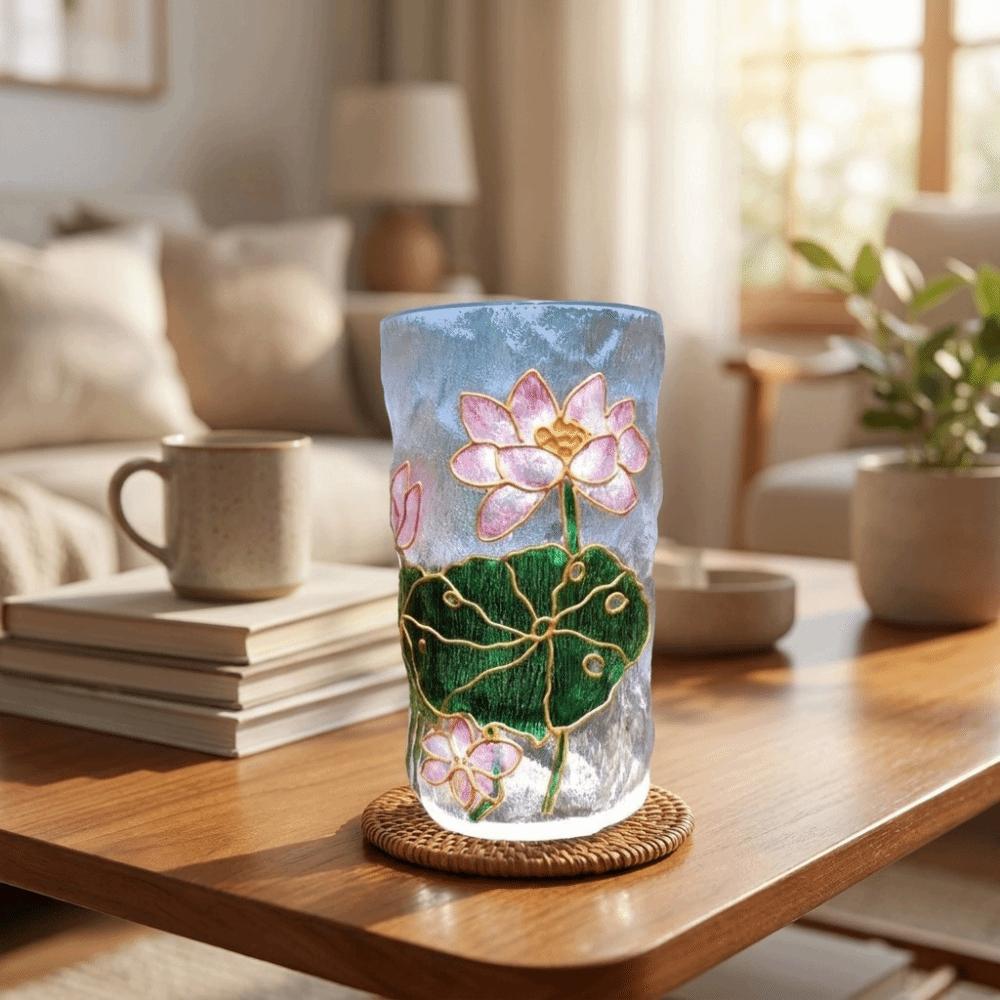 Gletscherstruktur Handbemalte Glas Tasse Blumen Design Bier Tasse Mode Saft Tasse Tee Zeit