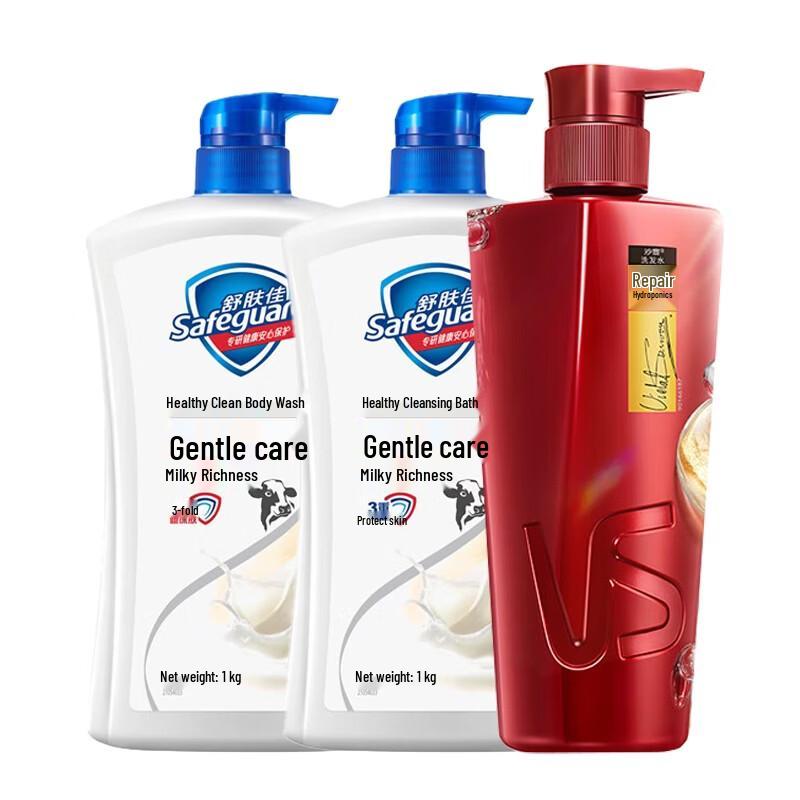 

Защита Здоровое Очищение Гель для душа Молочный Аромат (2x1кг) & Шампунь Vidal Sassoon для восстановления и увлажнения (750 г) набор