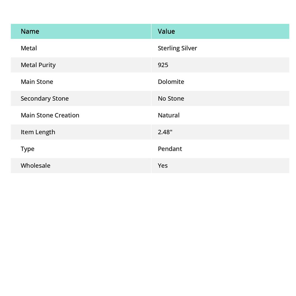 Natural Dolomite Gemstone 925 Sterling Silver Jewelry Pendant 2.48" j1b97