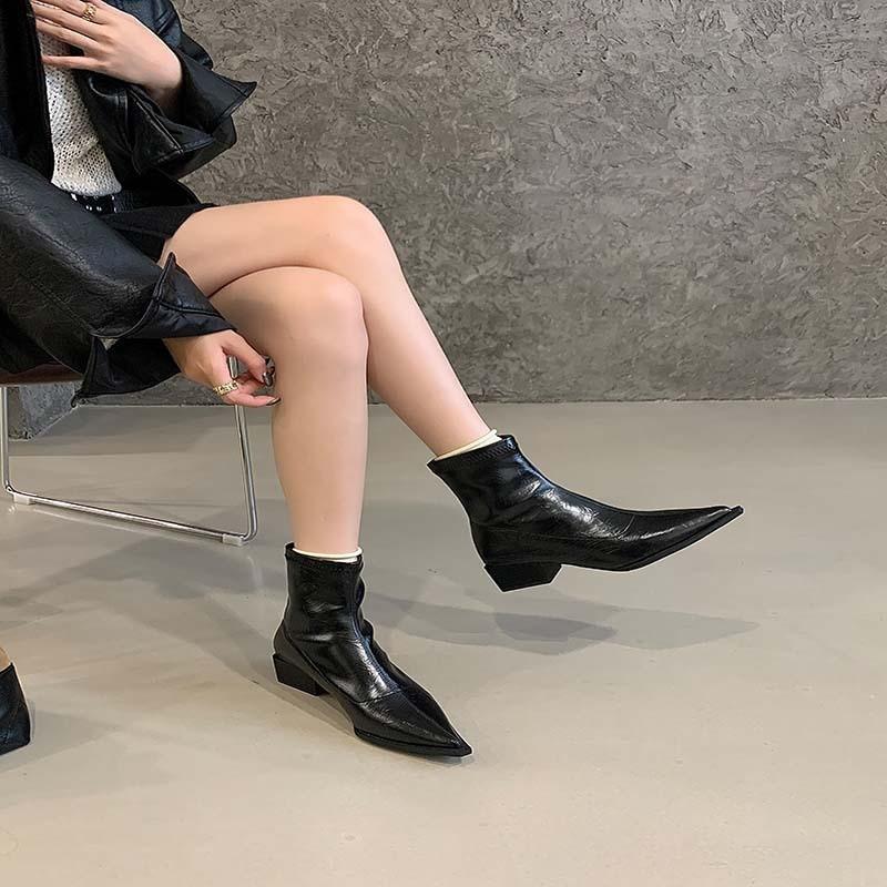 Pointed European and American short boots 2025 autumn and winter boots fashion thick heel medium heel thin boots Martin boots