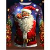 Weihnachts-Serienmuster T-Shirt für Herren Lustiger Weihnachtsmann 3D-bedruckte T-Shirts Herbst Lässige Langarm Oberteile Lockerer O-Ausschnitt T-Shirts