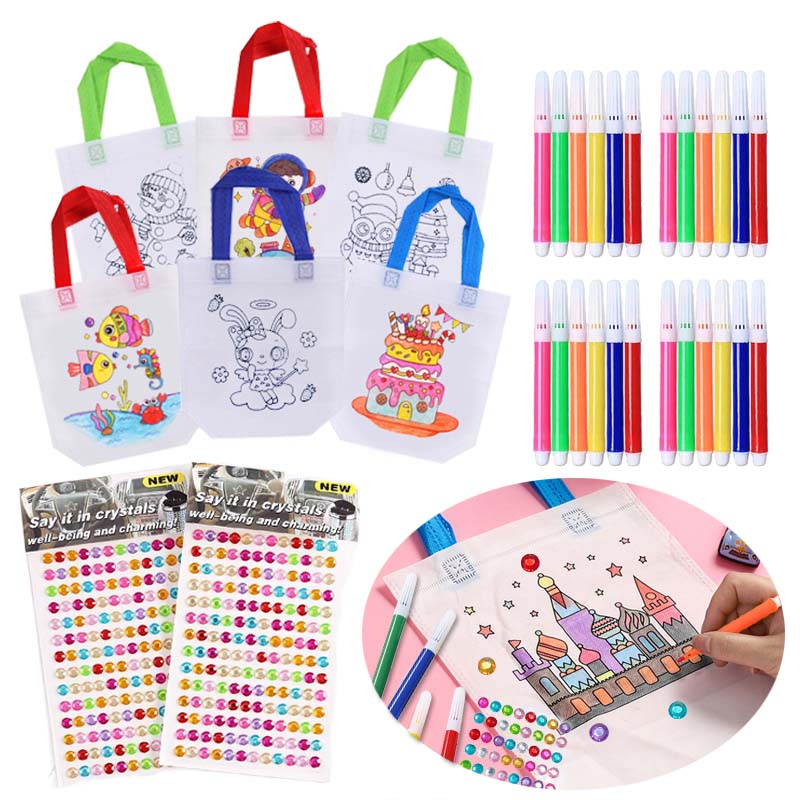 Graffiti Bags Set Children Painting Toys Cartoon Pattern Handmade Diy Art Coloring Game Puzzle Toy Drawing Diamond Stickers Tmz