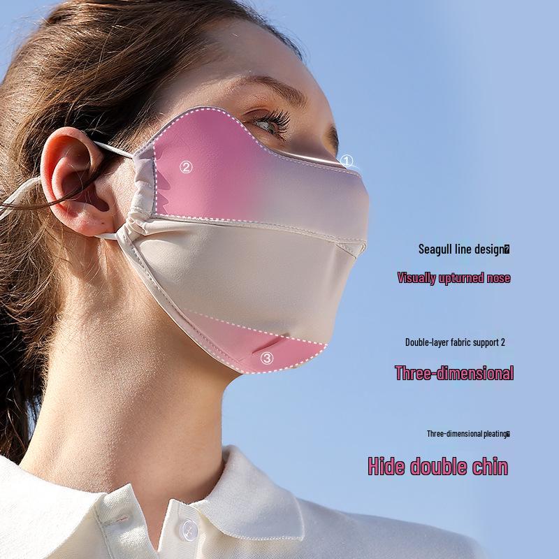 Women's Adjustable Gradient Blush Nylon Ice Silk UV Protection Dustproof Face Mask