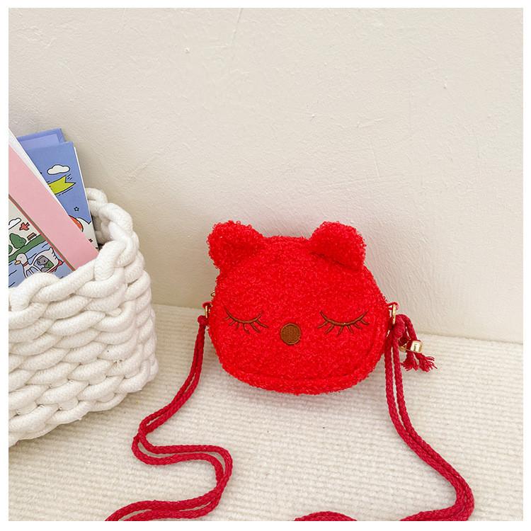 Plush Styling Cat Shoulder Crossbody Bag Embroidered Design Suitable For Child
