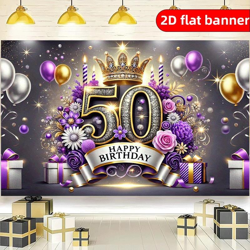Happy 50th Birthday Background Cloth Flag Party Background Tapestry Indoor and Outdoor Banners