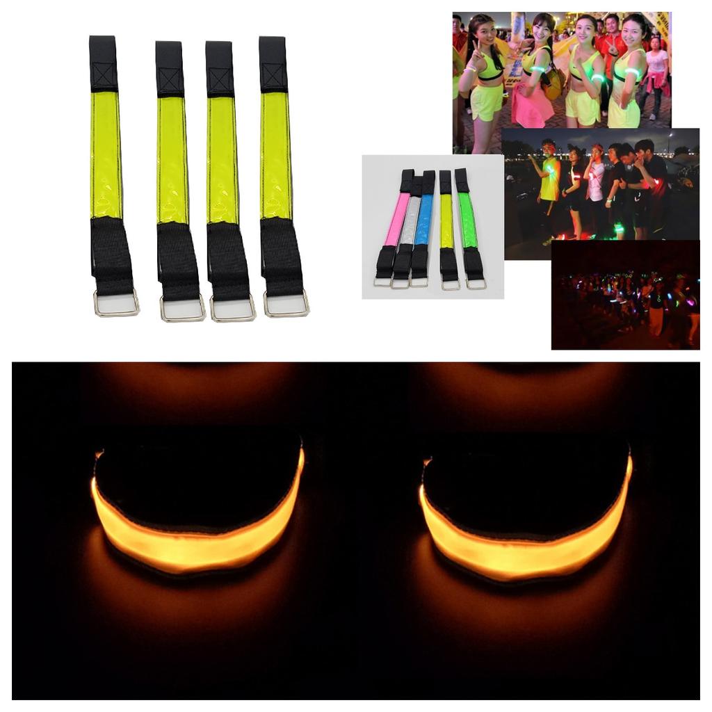 4x LED Flashing Light Wrist Band Glow Armband Reflector For Night Jogging Sports