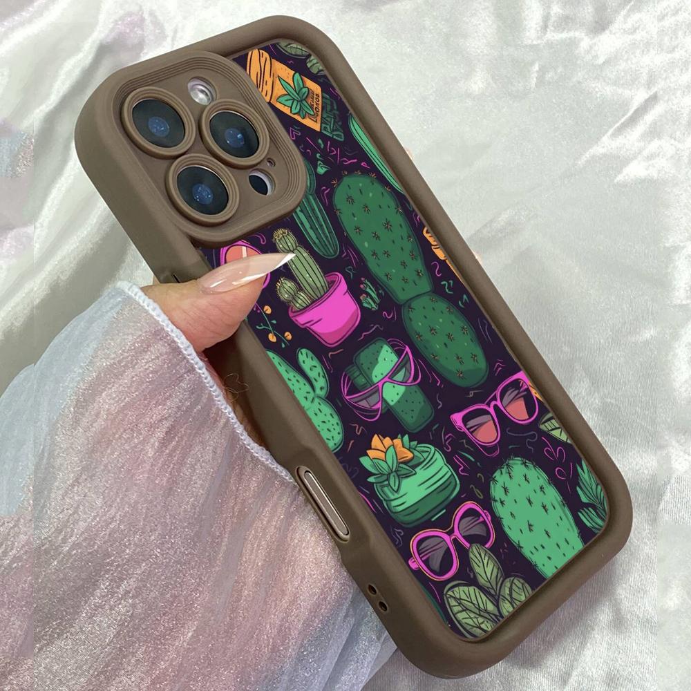 JT11 Aesthetics Doodles Cactus Cartoon Phone for for iPhone 17 Pro Max Samsung S26 Ultra A17 A26 A07 Xiaomi Redmi Note 14 Pro Plus Soft TPU Case Cover